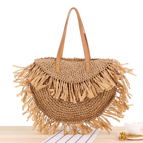 new semi-circular tassel one-shoulder straw woven bag 40*33cm NHSRH667802's discount tags