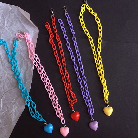 collier en forme de coeur acrylique de mode couleur contrastée collier multicouche mignon's discount tags