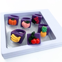 cute colorful summer fruit shaped square wide ring wholesale