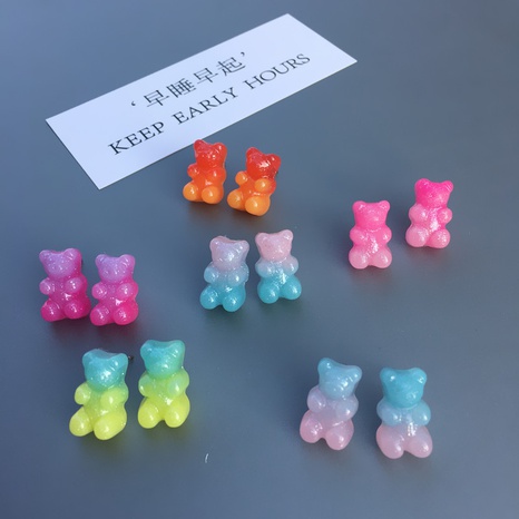 New bear gradient cute candy color stud earrings wholesale's discount tags