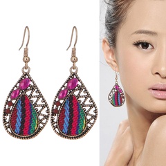 ethnic hollow drop-shaped hollow alloy fabric retro earrings wholesale