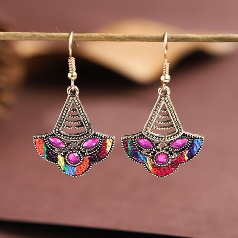 retro hollow geometric contrast color inlaid rhinestone fabric owl earrings's discount tags