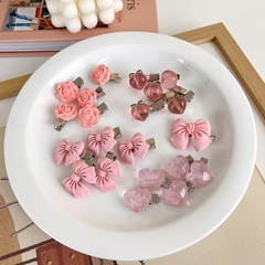 sweet pink hair clip bow heart camellia fashion hair accessories
