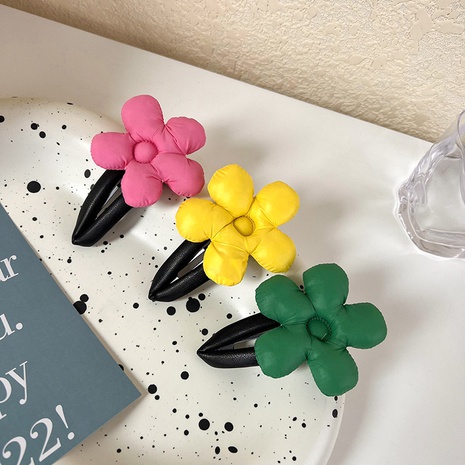 fashion flower hairpin leather hair clip cute solid color hair accessories's discount tags