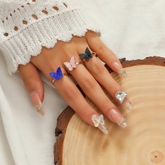 Fashion multi-color butterfly-shaped adjustable open rings three-piece set wholesale