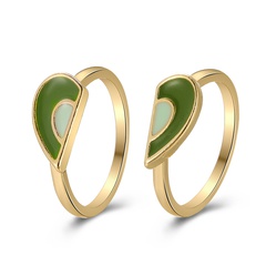 vintage green heart-shaped dripping oil alloy rings two-piece set wholesale