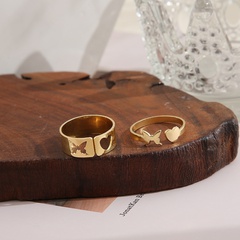 fashion geometric hollowed heart butterfly shaped alloy rings two piece set wholesale