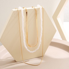 retro geometric long simple pearl snake chain three-layer alloy necklace wholesale