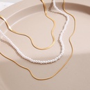 Retro geomtrico largo simple perla cadena de serpiente collar de aleacin de tres capas al por mayorpicture3