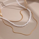 Retro geomtrico largo simple perla cadena de serpiente collar de aleacin de tres capas al por mayorpicture4