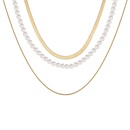 Retro geomtrico largo simple perla cadena de serpiente collar de aleacin de tres capas al por mayorpicture5