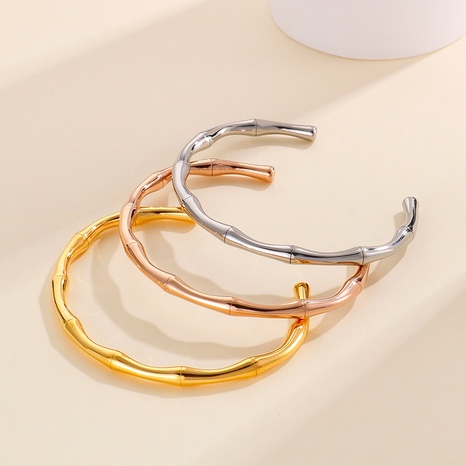 fashion bamboo knot simple bracelet titanium steel open bracelet NHKAL672496's discount tags