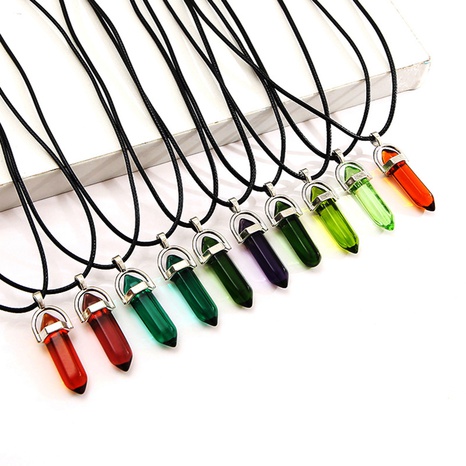 Collier en alliage de pierre de cristal de chaîne de corde en cuir de colonne de mode vintage's discount tags
