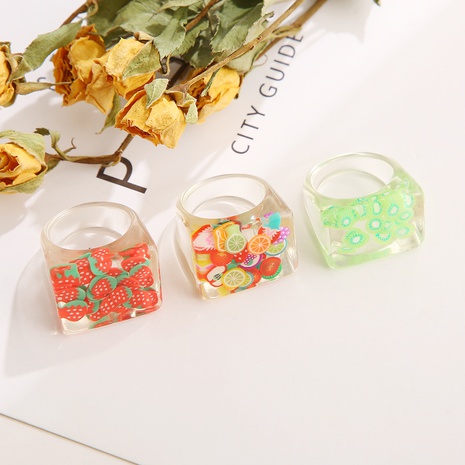 Cute geometric square inlaid fruit multi-color ring wholesale NHTX672541's discount tags