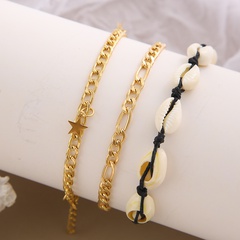 new creative retro bohemian shell five-pointed star pendant anklet set