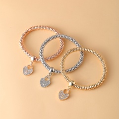 fashion three-color elastic chain diamond heart-shaped alloy bracelet
