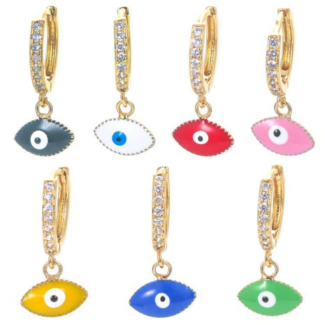 vintage color oil drop geometric devil eye inlaid zircon earrings  NHWG672550's discount tags