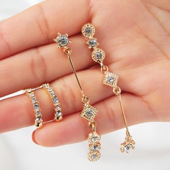 fashion long tassel 4-piece set inlaid rhinestone alloy star earrings wholesale