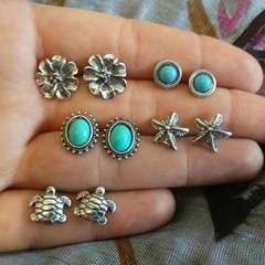 fashion 5 pairs of starfish turtle turquoise earrings alloy earrings
