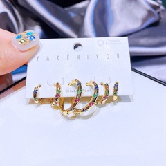 fashion retro color zirconium striped micro-set copper earrings wholesale