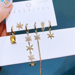 fashion gem zircon snowflake long copper earrings set wholesale