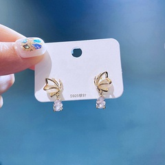 fashion inlaid zircon opal hollow butterfly copper earrings wholesale