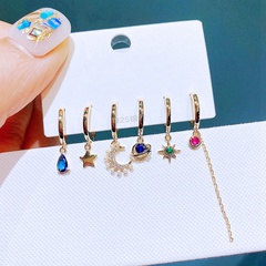 fashion color gems stars moon inlaid zircon copper earrings wholesale