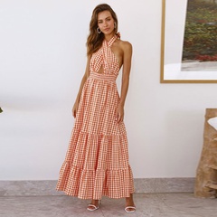 Summer Women's Plaid Print Swing Sexy Halter Dress