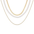 Retro geomtrico largo simple perla cadena de serpiente collar de aleacin de tres capas al por mayorpicture6