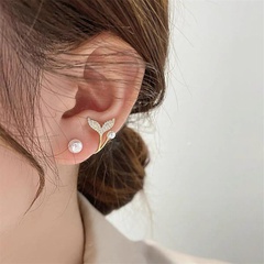 retro fishtail pearl earrings creative alloy stud earrings