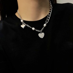 Creative pearl stitching heart-shaped pendant alloy collarbone chain