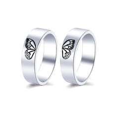 fashion solid color carved butterfly heart-shaped couple ring two-piece set