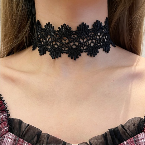 Korean simple fashion hollow black lace necklace choker's discount tags
