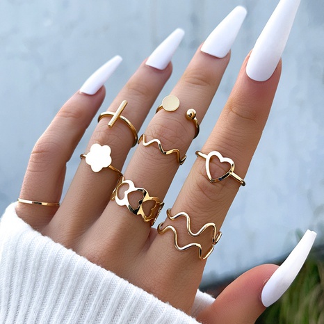 fashion geometric female ring heart wave joint flower cross ring set's discount tags