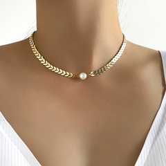fashion golden wheat ear clavicle chain pearl pendant alloy necklace