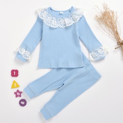 Autumn children's new girls long-sleeved pit strip lace edge top trousers suit