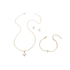 Beliebte Modeschmuck Quadrat Zirkon Anhänger Element Halskette ein Ohrring ein Paar Armband ein Set 4St