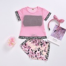 Sports suit childrens hollow solid color top tube top printed shorts hair accessoriespicture8