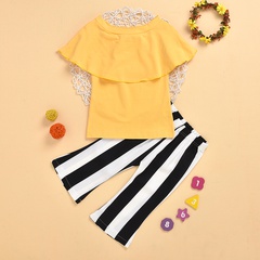 Children's clothing summer big ruffle collar tops striped trousers suits