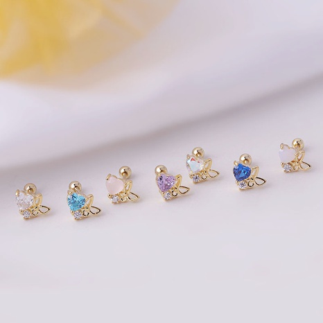0.8MM thin rod titanium steel heart zircon butterfly Korean single stud earrings's discount tags