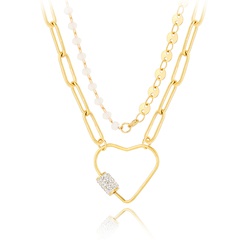 simple heart shaped full rhinestone titanium steel necklace wholesale