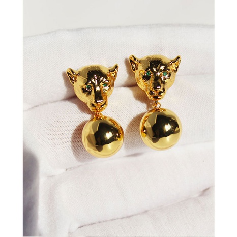 Fashion jewelry green eyes leopard head copper ball earrings NHBAL672828's discount tags