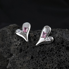 fashion irregular heart shaped inlaid zircon copper earrings wholesale