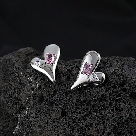 fashion irregular heart shaped inlaid zircon copper earrings wholesale NHDAI672837's discount tags