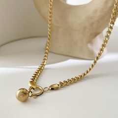 Retro Punk Stainless Steel Thick Chain Gold Beads Pendant Clavicle Chain
