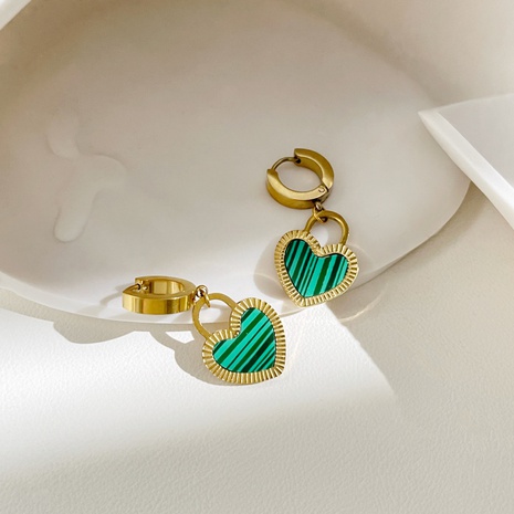 retro heart shaped malachite pendant hoop ear buckle earring jewelry NHLIH672853's discount tags