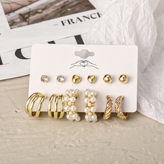 inlaid pearl twist ladies alloy set 6 creative retro gold heart shaped earrings