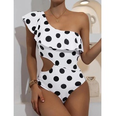 Ruffled Bikini New Women's One Piece High Waist Black and White Polka Dot Print Swimsuit