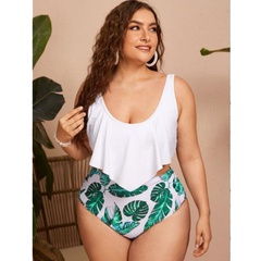 2022 new ruffled high waist color print large size bikini swimsuit