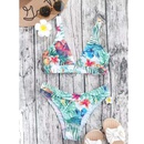 new contrast color leaf printing bikini split swimsuitpicture9